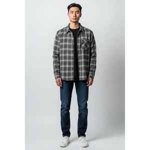 AND NOW THIS Men's Flannel Shirt Plaid Button Up Long Sleeve, Grey, Size M, NWT